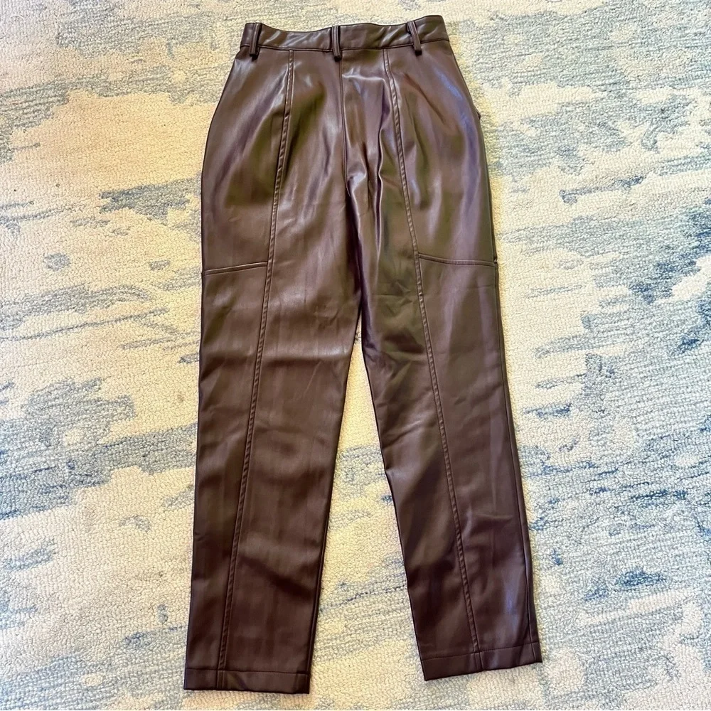 CURRENT AIR VEGAN  BURGUNDY BROWN FAUX LEATHER TROUSERS PANT SIZE XS